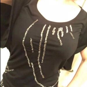 Blouse w/sequin and batwing sleeves